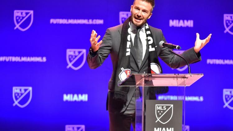 La superstar David Beckham s'exprime devant les reporters au sujet du prochain lancement de sa franchise MLS à Miami, le 29 janvier 2018  [Eric Espada / Getty/AFP]