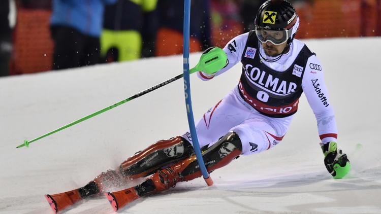 L'Autrichien Marcel Hirscher lors de la 1re manche du slalom de Madonna di Campiglio, le 22 décembre 2017  [Tiziana FABI / AFP]