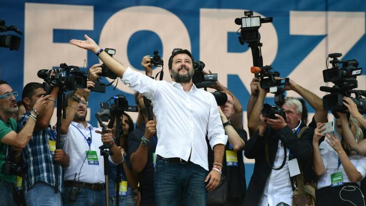 Le leader souverainiste italien Matteo Salvini au congrès annuel de son parti à Pontida, le 15 septembre 2019 [Miguel MEDINA / AFP/Archives]