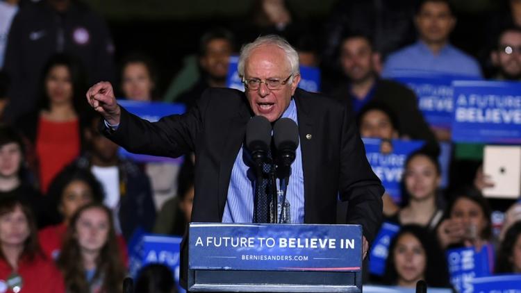 Le candidat démocrate Bernie Sanders lors d'un meeting le 31 mars 2016 à New York [Jewel SAMAD / AFP/Archives]
