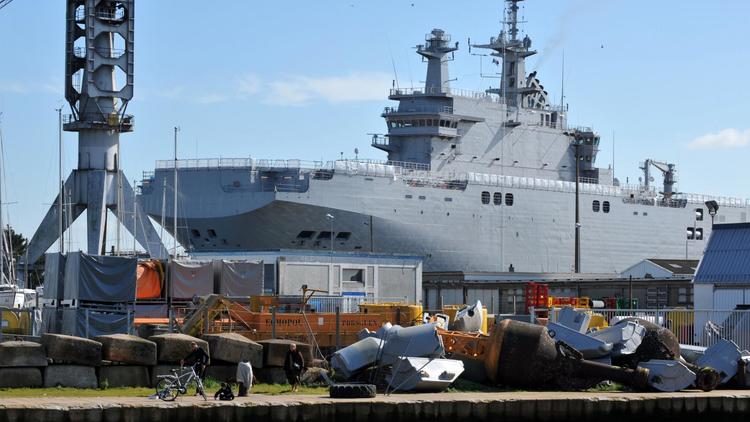 Le navire de guerre Vladivostok de type Mistral commandé par la Russie, sur le chantier naval STX dans l'ouest de la France le 5 mars 2014 [Frank Perry / AFP/Archives]