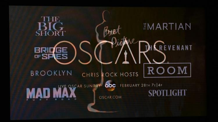 Capture d'écran des principaux films nominés pour le meilleur film, au Samuel Goldwyn Theater, à Beverly Hills, le 14 janvier 2016. [Mark RALSTON / AFP/Archives]