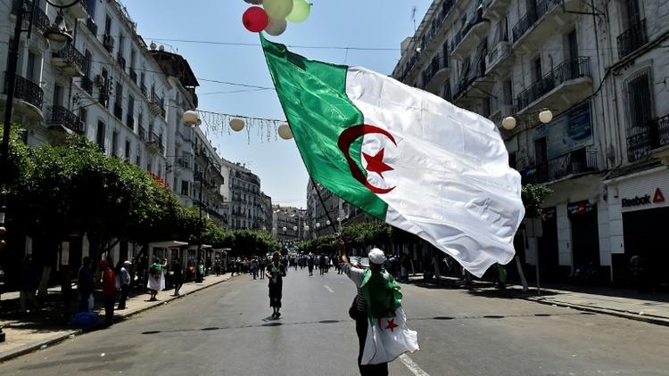 Un Algérien agite le drapeau national lors d'une manifestation à Alger contre le pouvoir, le 26 juillet 2019 [RYAD KRAMDI                         / AFP]