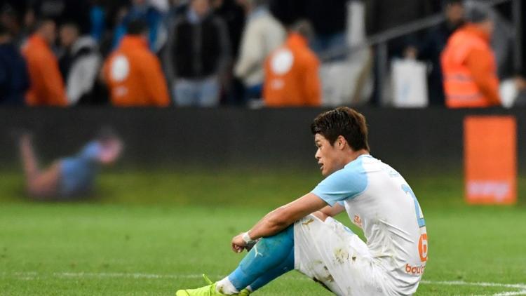 Le défenseur japonais de Marseille Hiroki Sakai dépité après la défaite contre Nantes en championnat, le 28 avril 2019 au Stade Vélodrome  [GERARD JULIEN / AFP/Archives]