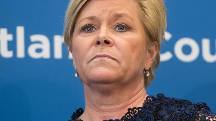 La ministre des Finances Siv Jensen doit dévoiler la position du gouvernement norvégien lors d'une conférence de presse convoquée à 12H15 (11H15 GMT) [SAUL LOEB / AFP/Archives]