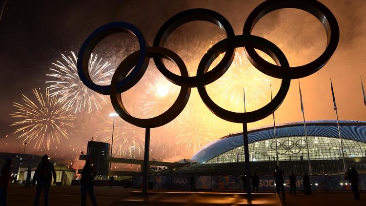 Les anneaux olympiques lors de la cérémonie de clôture des JO le 23 février 2014 à Sotchi [Jonathan Nackstrand / AFP]