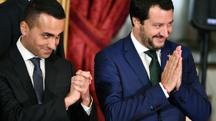Les deux vice-Premiers ministres italiens Luigi Di Maio (à gauche) et Matteo Salvini, le 1er juin 2018 à Rome [Alberto PIZZOLI / AFP/Archives]