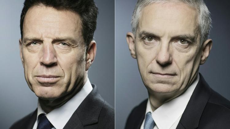 Combo des deux candidats à la présidence du Medef, de gauche à droite: Geoffroy Roux de Bezieux et Alexandre Saubot [JOEL SAGET / AFP/Archives]