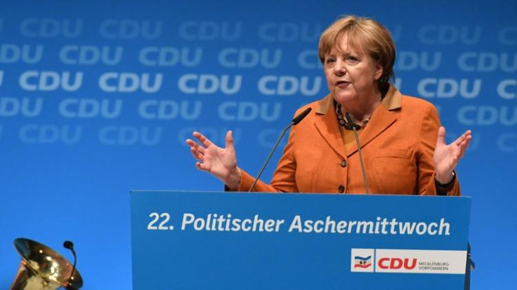 Angela Merkel, le 1er mars 2017, à Demmin [Stefan Sauer / dpa/AFP/Archives]