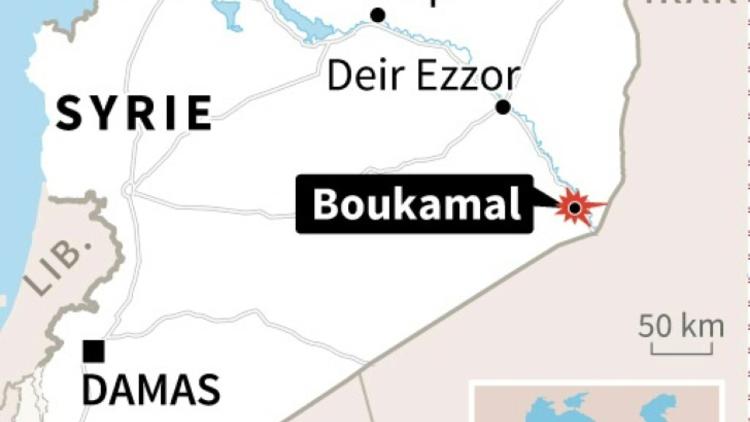 Carte de Syrie localisant Boukamal, dernier bastion de l'EI encerclé par l'armée syrienne [Paul DEFOSSEUX / AFP]