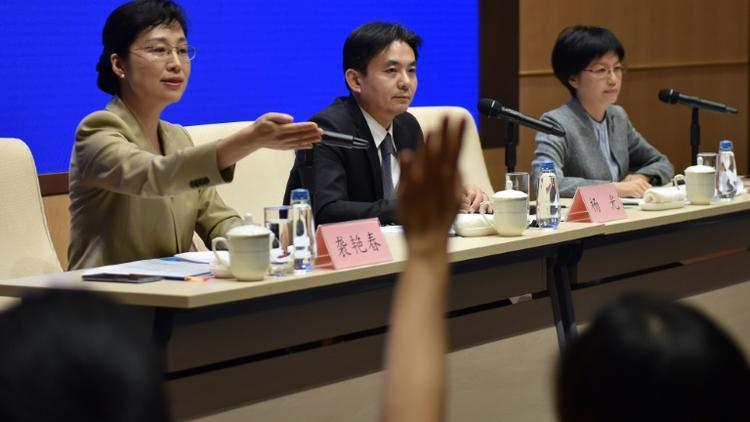 Conférence de presse des porte-parole du Bureau des affaires de Hong Kong et Macao, le 6 août 2019 à Pékin [GREG BAKER / AFP]