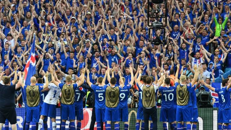 Les joueurs islandais après leur victoire face à l'Autriche lors de l'Euro-2016 [FRANCK FIFE / AFP]