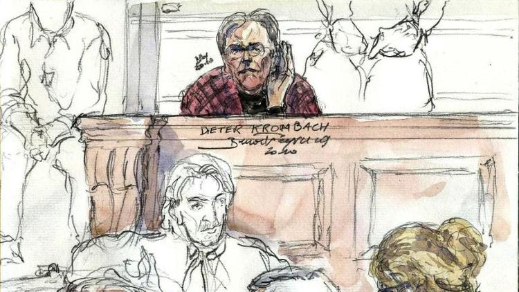 Croquis d'audience du 29 mars 2011 montrant Dieter Krombach lors de son procès aux assises à Paris [BENOIT PEYRUCQ / AFP/Archives]