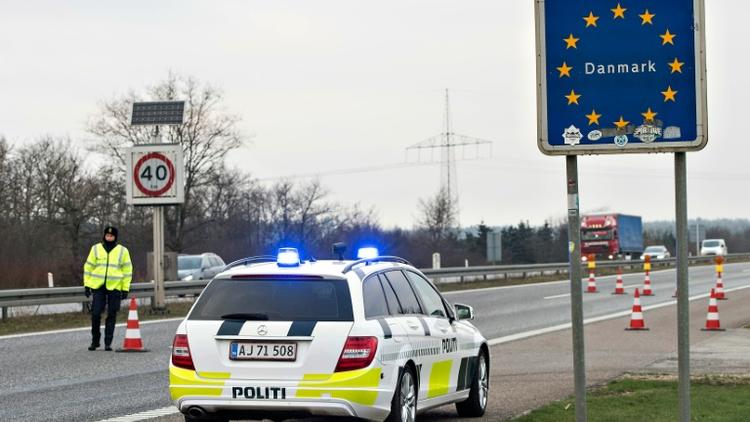 Policiers déployés le 4 janvier 2016 à Krusaa à la frontière entre l'Allemagne et le Danemark [Claus Fisker / Scanpix Denmark/AFP]