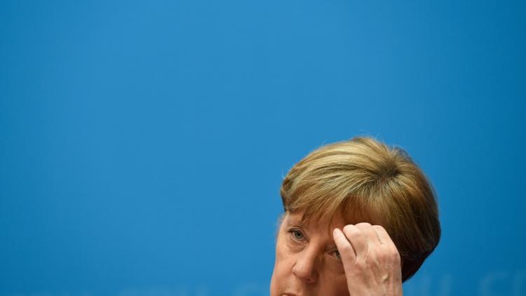 La chancelière allemande Angela Merkel au siège de son parti le CDU à Berlin, le 14 mars 2016 [ODD ANDERSEN                         / AFP]
