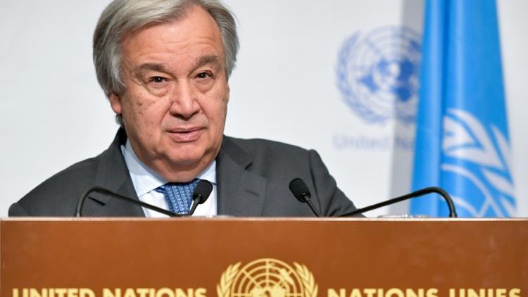 Le Secrétaire général des Nations Unies, Antonio Guterres, photographié le 30 juin 2017  en Suisse, est "profondément déçu" de l'échec des négociations inter-chypriotes [Fabrice COFFRINI / AFP]