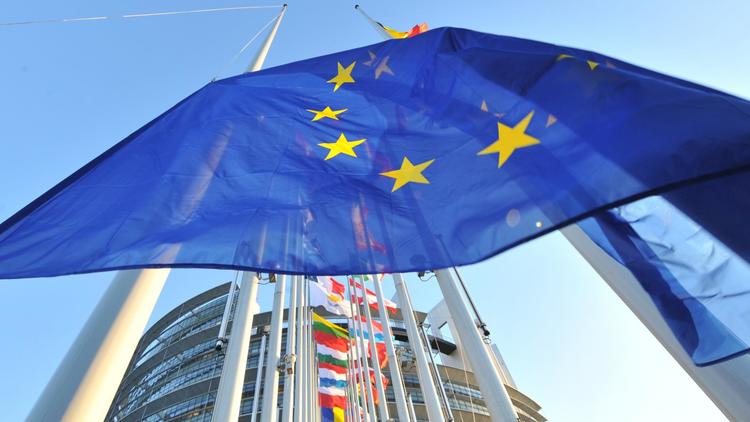 Les drapeaux européens le 16 janvier 2012 devant le Parlement européen à Strasbourg, dans l'est de la France [Georges Gobet / AFP/Archives]