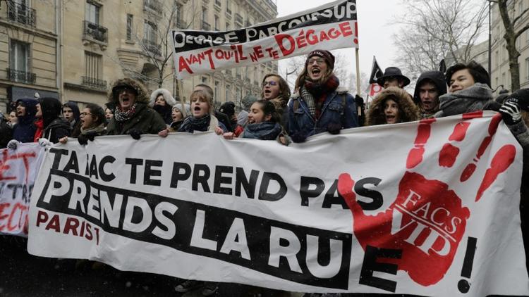Des lycéens manifestent à Paris contre les réformes sur l'accès à l'université et le baccalauréat, le 6 février 2018 [Thomas SAMSON / AFP]