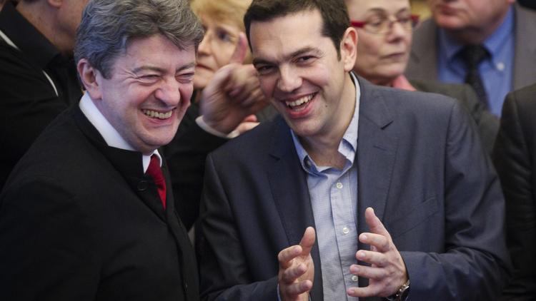 Image d'archive d'une précédente rencontre, le 21 mai 2012, entre Jean-Luc Melenchon et Alexis Tsipras, leader de la gauche radicale grecque et étoile montante de la gauche radicale européenne dont il va être le candidat aux élections européennes  [Joel Saget / AFP]