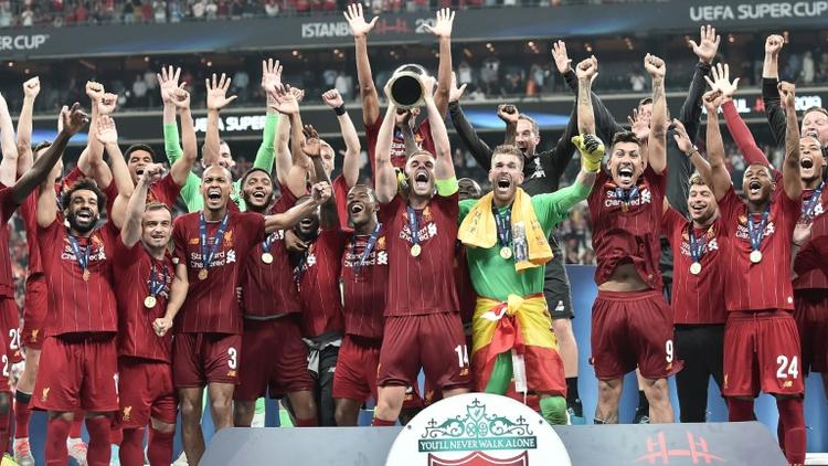 La joie des joueurs de Liverpool vainqueurs de la Supercoupe d'Europe aux tirs au but contre Chelsea, le 14 août 2019 à Istanbul [OZAN KOSE / AFP]