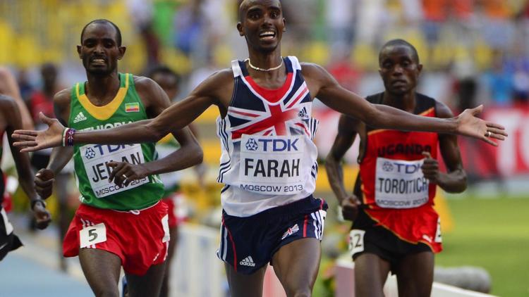 Le Britannique Mo Farah devient champion du monde du 10.000 m le 10 août 2013 à Moscou [OLIVIER MORIN / AFP Photo]