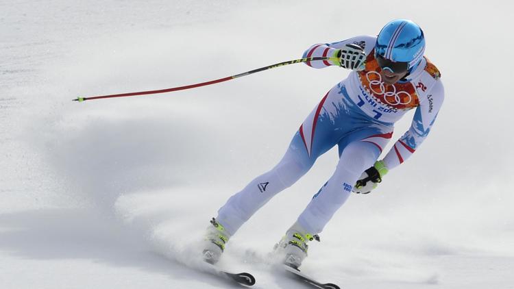 L'Autrichien Matthias Mayer champion olympique de descente, à Sotchi, le 9 février 2014 [Jonathan Nackstrand / AFP]