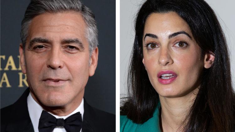 Montage de photographies de l'acteur américain George Clooney le 9 novembre 2013 à Beverly Hills et sa fiancée Amal Alamuddin le 5 novembre 2012 à Londres [Joe Klamar/ Justin Tallis / AFP/Archives]