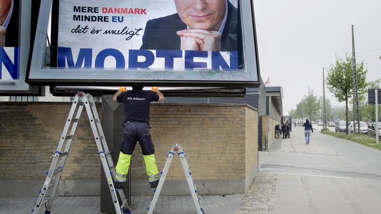 Affiche électorale du Parti populaire danois le 20 mai 2014 à Copenhague [Mads Nissen / Scanpix Denmark/AFP]