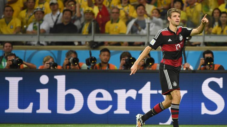 L'attaquant allemand Thomas Müller, lors de la demi-finale du Mondial contre le Brésil, le 8 juillet 2014 à Belo Horizonte [Patrik Stollarz / AFP]
