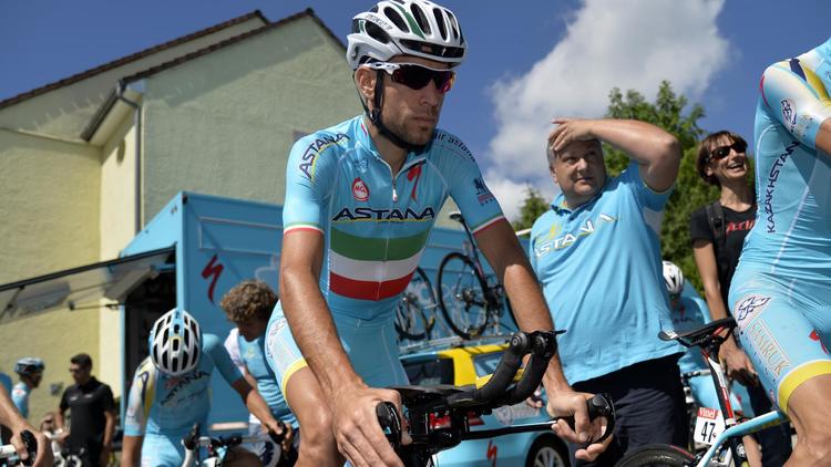 L'Italien Vincenzo Nibali, maillot jaune du Tour de France, avant un entraînement lors de la journée de repos, le 15 juillet 2014 à Besançon [Eric Feferberg / AFP]
