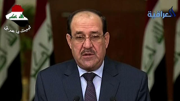Capture d'écran de la châine Iraqya montrant le Premier ministre Nouri al-Maliki s'exprimant à Bagdad, le 18 juin 2014 [-- / Iraqiya/AFP/Archives]