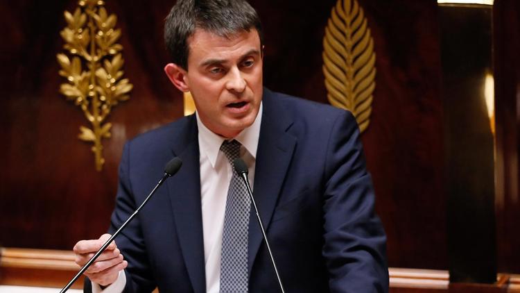 Le nouveau Premier ministre Manuel Valls s'adresse à l'assemblée nationale le 8 avril 2014