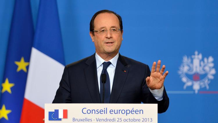 Le président François Hollande lors de sa conférence de presse de clôture d'un sommet européen à Bruxelles le 25 octobre 2013 [Eric Feferberg / AFP]