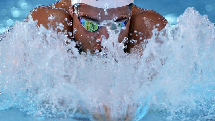 Florent Manaudou lors des séries du 100 m 4 nages, aux Championnats de France petit bassin, le 7 décembre 2013 à Dijon [Romain Lafabregue / AFP]