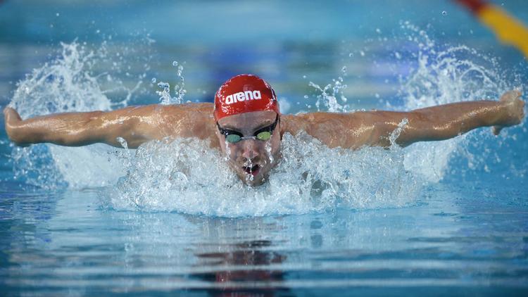 Le nageur Jérémy Stravius sur 50 m papillon lors des Championnats de France en petite bassin, le 8 décembre 2013 à Dijon [Romain Lafabrègue / AFP/Archives]