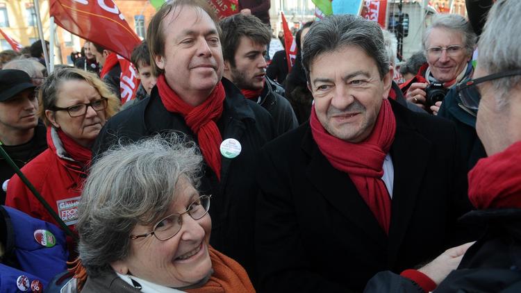 Le co-président du Parti de Gauche Jean-Luc Mélenchon lors d'une manifestation pour dénoncer le Pacte de responsabilité à Toulouse, le 1er mars 2014 [Rémy Gabalda / AFP]