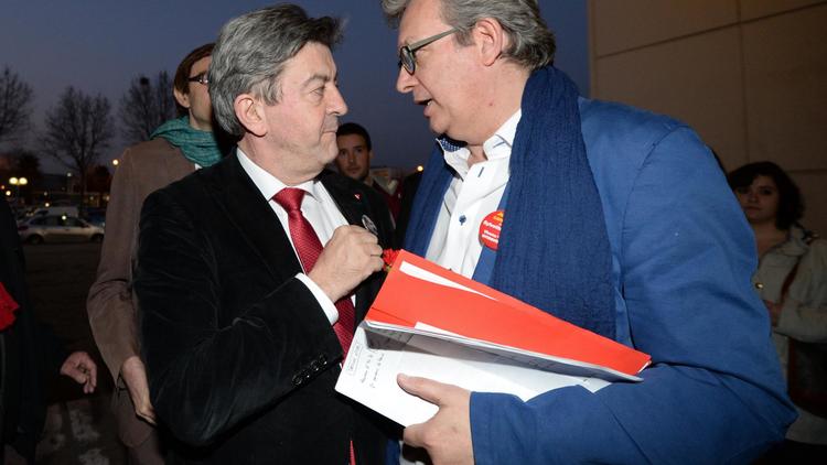 Jean-Luc Melenchon et Pierre Laurent le 14 mars 2014 à  Nîmes [Anne-Christine Poujoulat / AFP/Archives]