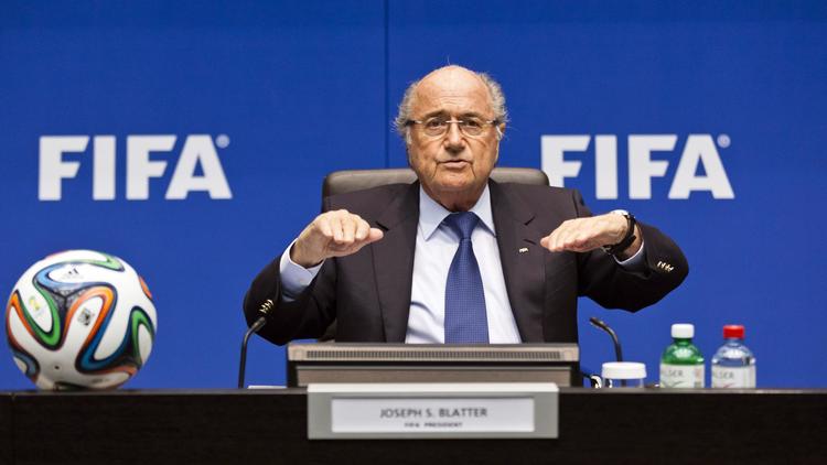 Sepp Blatter tient une conférence de presse en marge de la réunion du comité exécutif de la Fifa au siège de l'institution, le 21 mars 2014 à Zurich [ / AFP]