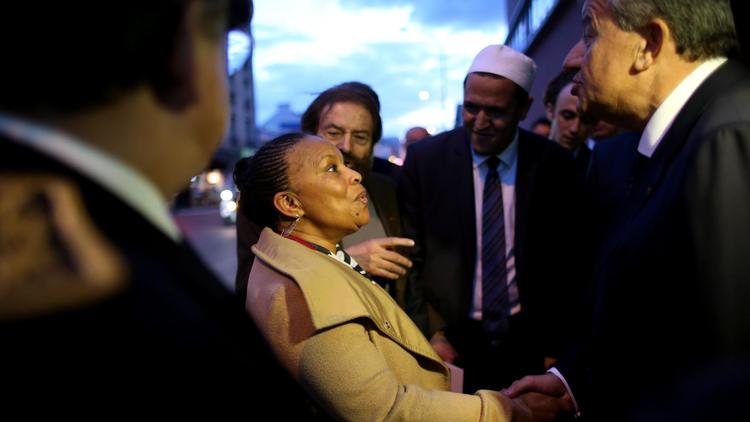 La ministre de la Justice Christiane Taubira arrive au dîner annuel organisé par l'imam de Drancy à Montreuil (Seine-Saint-Denis), le 8 avril 2014  [Kenzo Tribouillard / AFP]