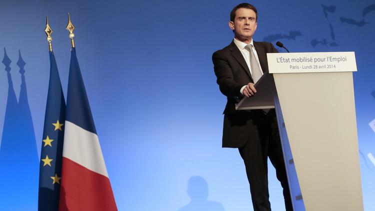 Le Premier ministre Manuel Valls lors de son discours à Paris le 28 avril 2014 [Jacques Demarthon / POOL/AFP]