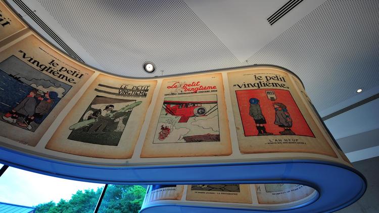 Des planches de BD exposées au musée Hergé à Louvain-la-Neuve, en Belgique, le 22 mai 201 [Georges Gobet / AFP/Archives]