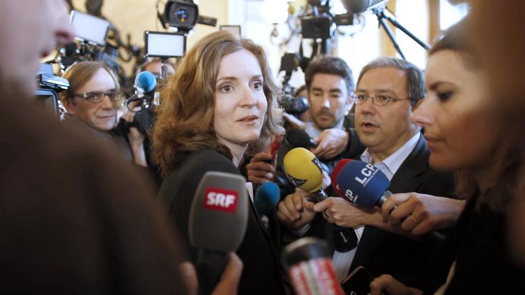 Nathalie Kosciusko-Morizet entourée de journalistes à l'issue du bureau politique de l'UMP le 25 mai 2014 à Paris  [Thomas Samson / AFP/Archives]