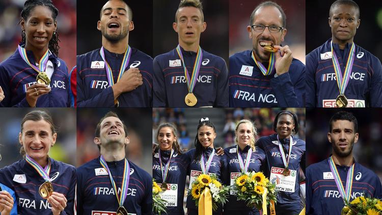 Les neuf médailles d'or de la France aux Championnats d'Europe à Zurich [Franck Fife, Olivier Morin, FABRICE COFFRINI / AFP]