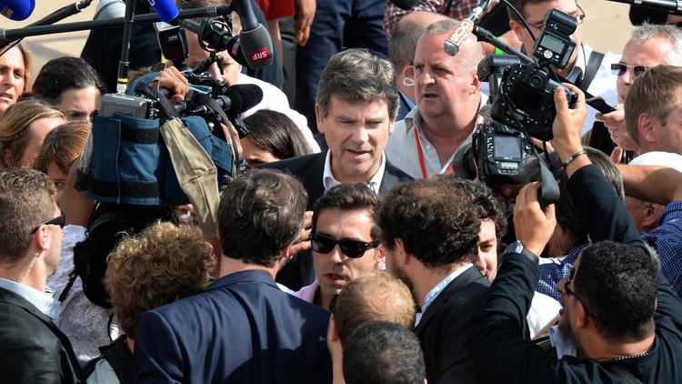 Arnaud Montebourg face à la presse lors de l'université d'été du parti socialiste à La Rochelle, le 30 août 2014 [Jean-Pierre Muller / AFP]