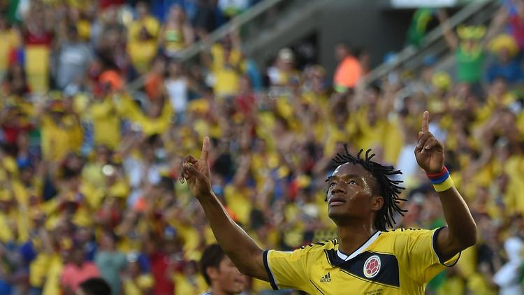 Le milieu colombien Juan Guillermo Cuadrado après son but marqué contre le Japon, à Cuiaba le 24 juin 2014 [ / AFP/Archives]