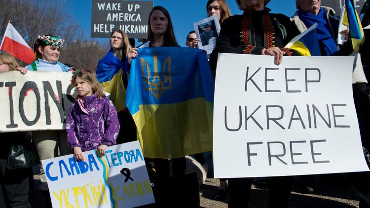 Manifestation de soutien aux Ukrainiens, à Washington le 23 février 2014 [Nicholas Kamm / AFP]