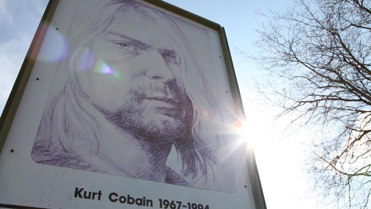 Un panneau de Kurt Cobain Park à Aberdeen, Washington 1er avril 2014, près de la maison où Cobain vivait et a trouvé la mort  [Sebastian Vuagnat / AFP]