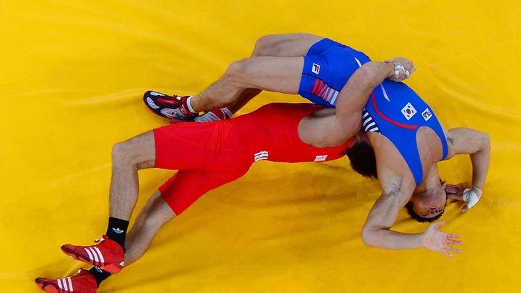 Steeve Guénot a remporté la médaille de bronze du tournoi olympique de lutte gréco-romaine en -66kg, mardi à Londres.[AFP]