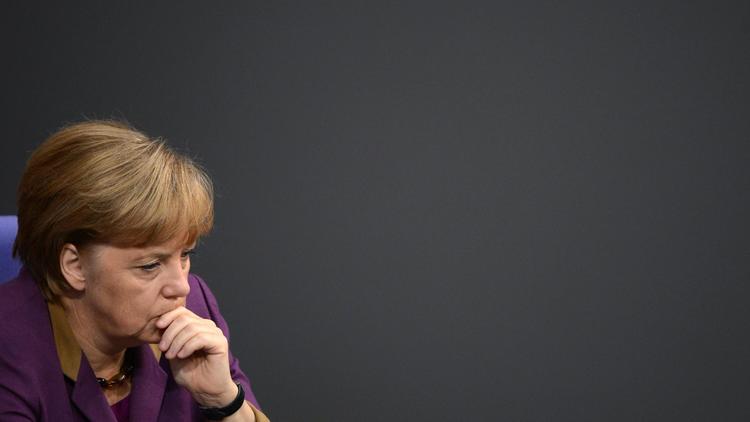 La chancelière allemande Angela Merkel au Bundestag à Berlin le 30 novembre 2012 [Johannes Eisele / AFP]