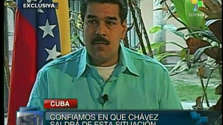 Capture d'écran à la télévision vénézuélienne du vice-président Nicolas Maduro s'exprimant depuis La Havane sur la santé de Hugo Chavez, le 1er janvier 2013